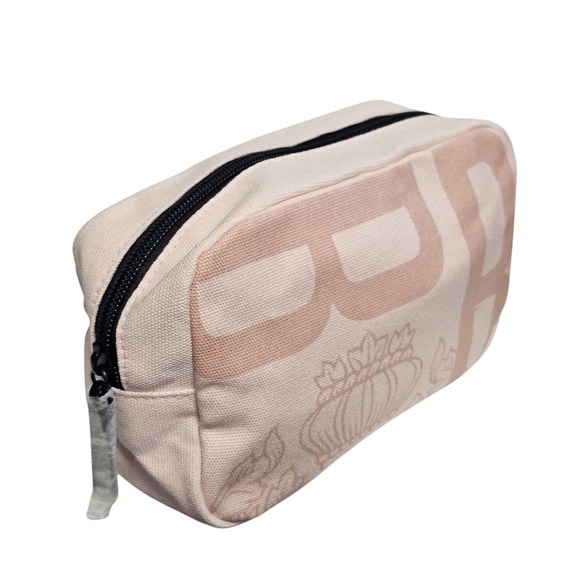 Bobbi Brown Pink Canvas Zippered Cosmetic Makeup Bag Case Black Logo New - Picture 5 of 11